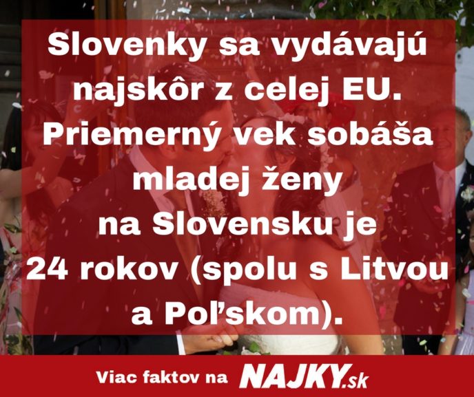 Slovenky sa vydavaju najskor z celej eu. priemerny vek sobasa mladej zeny na slovensku je 24 rokov spolu s litvou a polskom..jpg
