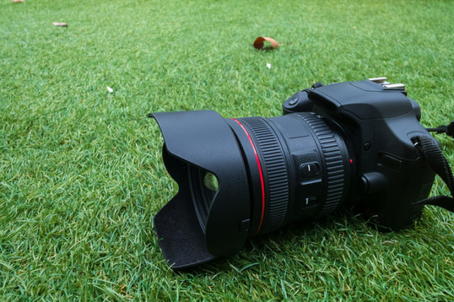 Camera on a grass background