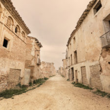 Vintage style picture of the ruined town Belchite in Spain.