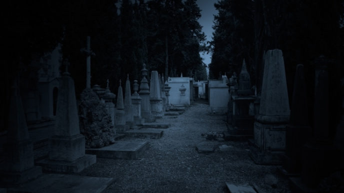 Blue twilight cemetery