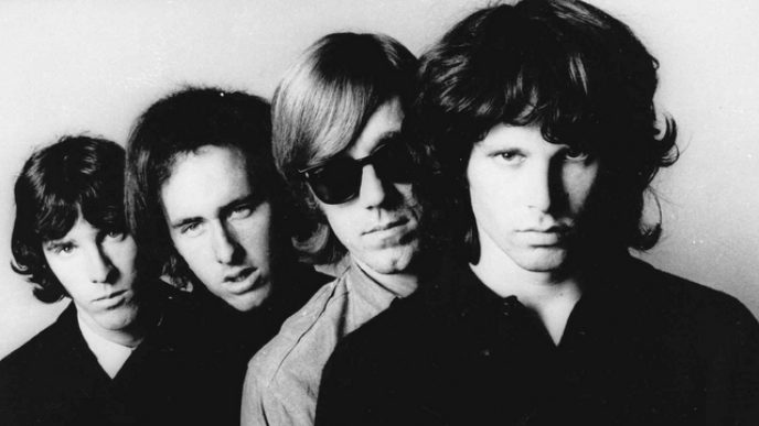FILE - In this undated publicity file photo, members of the Doors, from left, John Densmore, Robbie Krieger, Ray Manzarek and Jim Morrison, pose for a portrait. Manzarek, the keyboardist who was a founding member of The Doors, has died at 74. Publicist Heidi Robinson-Fitzgerald says in a news release that Manzarek died Monday, May 20, 2013, at the RoMed Clinic in Rosenheim, Germany, surrounded by his family. (AP Photo, File)