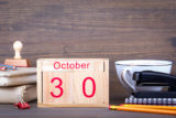 October 30. close up wooden calendar. Time planning and business background.