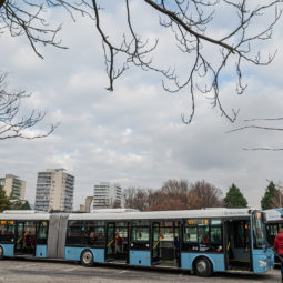 Prehliadka 15. nových autobusov spoločnosti SOR Libchavy v Českej republike za účasti primátora Nitry na parkovisku pred výstaviskom Agrokomplex v Nitre. Autobusy budú fungovať od 1. januára 2022 pre nitriansku mestskú hromadnú dopravu (MHD). Nitra, 7. december 2021.