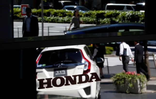 Logo of Honda Motor is pictured at the company's showroom in Tokyo