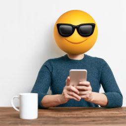 Emoji Head Woman using smart phone