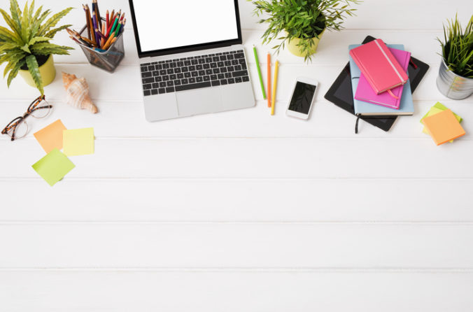 Creative person's desk from above