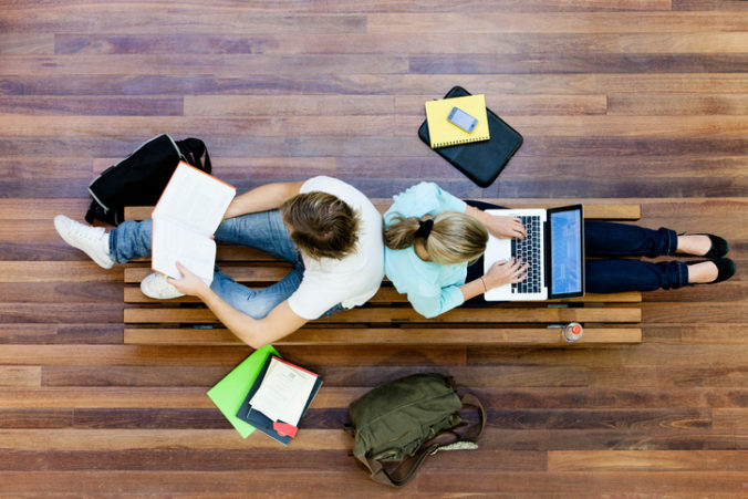 University students studying, from above