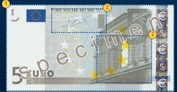 ochranné prvky na päťeurovej bankovke