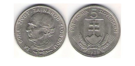 mince slovenský štát 5 korún