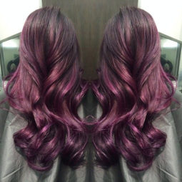 Amazing red purple ombre balayage hairstyle for dark hair girls.jpg