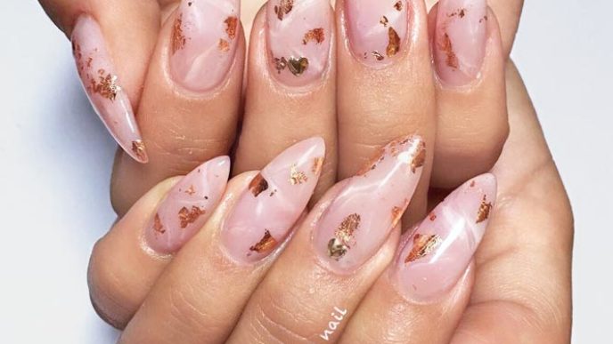 Gold foil gorgeous nails almond rose quartz.jpg