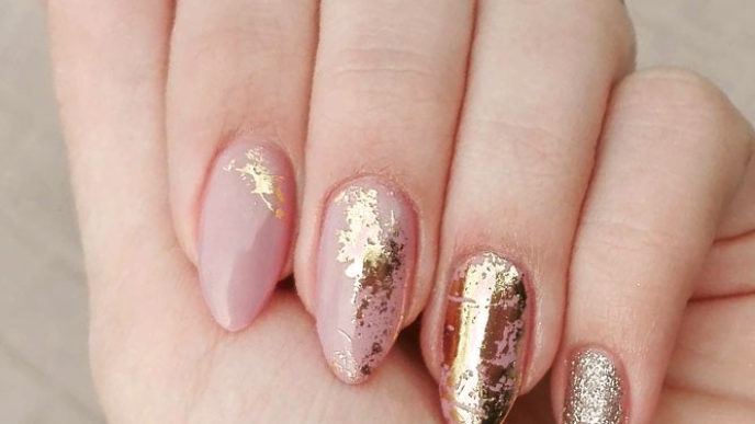 Gold foil gorgeous nails nude base almond glitter.jpg