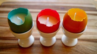 Easter candles egg shells flash colours white egg cup.jpg