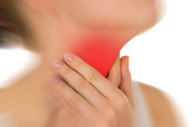 Sore throat, shown red, keep handed