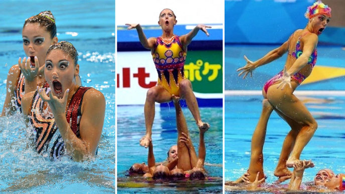16 fotografií tvárí synchronizovaných plavcov