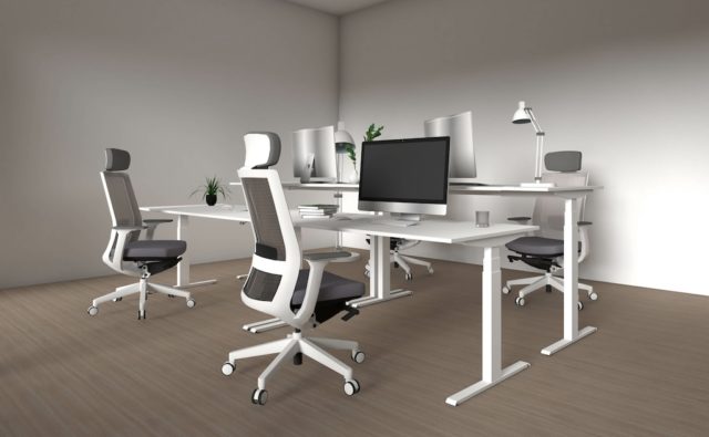 3d rendering ergonomic chair and table set. Home office and meeting room.