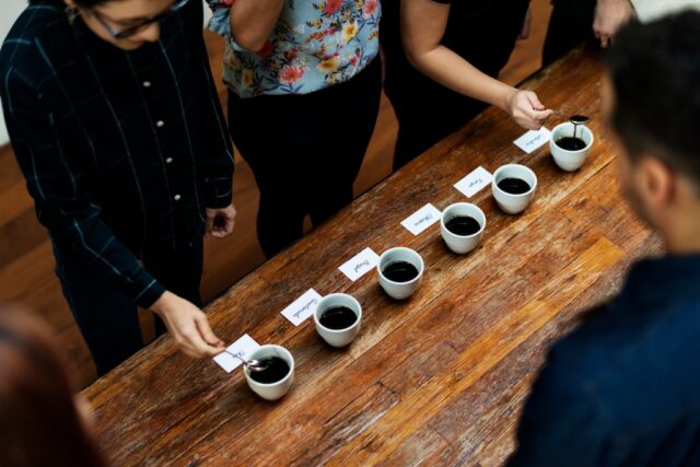 Types of coffee placed to taste or smell