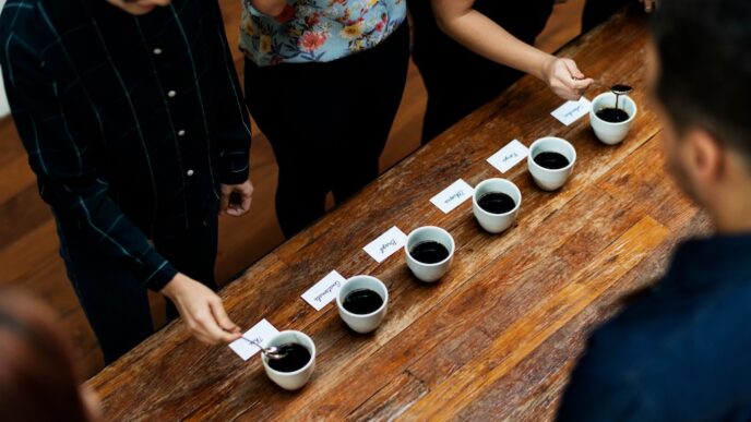 Types of coffee placed to taste or smell
