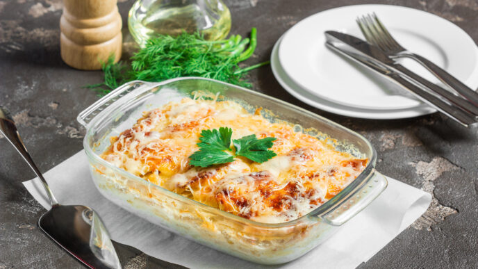 Bravčové karé pečené na zemiakoch pod syrovou prikrývkou