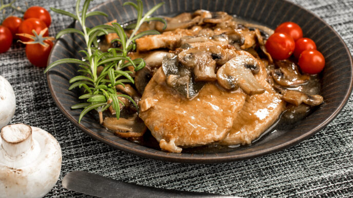Bravčová kotleta na hubách