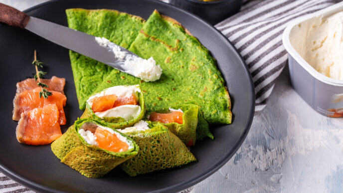 špenátové palacinky plnené údeným lososom