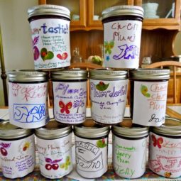Kitchen labeled cherry plum jars in stack 1.jpg