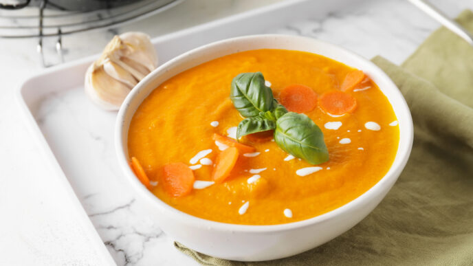 Krémová mrkvová polievka s kúskom zázvoru