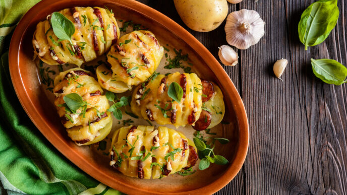 Zapečené zemiaky s chorizom a syrom