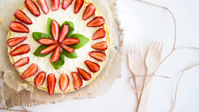 Letný cheesecake s jahodami a krehkým sušienkovým základom