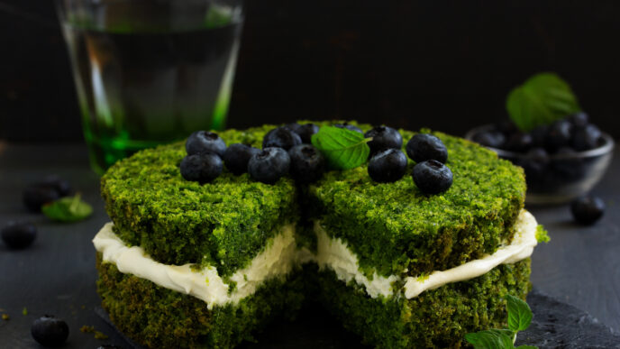 Machová torta so sviežimi čučoriedkami a krémom
