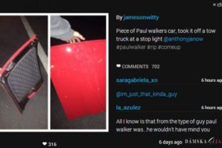 Fotografia ukradnutého dielu z vraku auta Paula Walkera