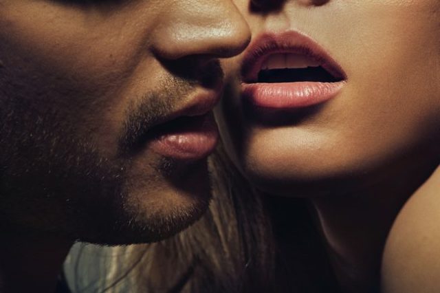 , zamilovaní, láska, dvaja, pery, pár, ávať sa, sex, intimita