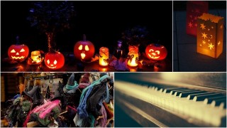 halloween, piano, lampióny