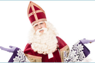 Sinterklaas portrait arms wide. isolated on white background with vintage look. Dutch character of Santa Claus