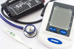 Blood Pressure Monitor, stethoscope and thermometer