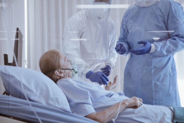 Infected covid 19 patient on takecare of Doctor and nurse