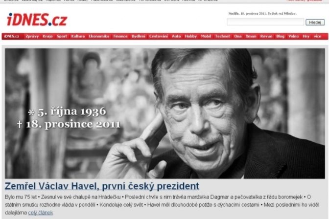 Média informujú o smrti Václava Havla