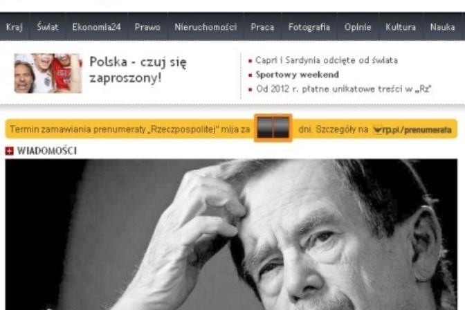 Média informujú o smrti Václava Havla