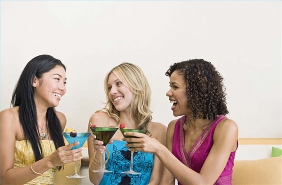 žena, alkohol, pitie, rozhovor, smiech