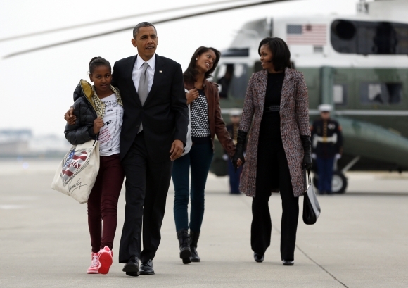 Barack Obama s rodinou po voľbách