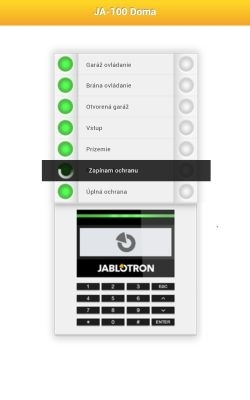 Užívateľské rozhranie mobilnej aplikácie Jablotron