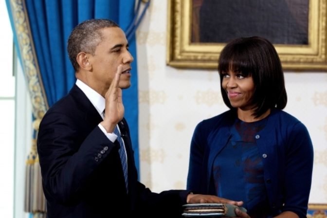 Michelle Obamová počas manželovej prísahy