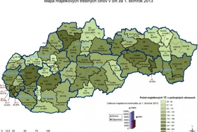 Mapa majetkových trestných činov za 1. štvrťrok