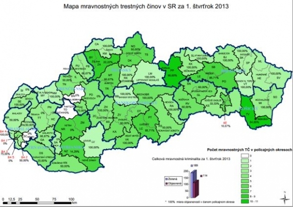 Mapa mravnostných trestných činov za 1. štvrťrok