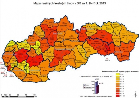 Mapa násilných trestných činov 1. štvrťrok