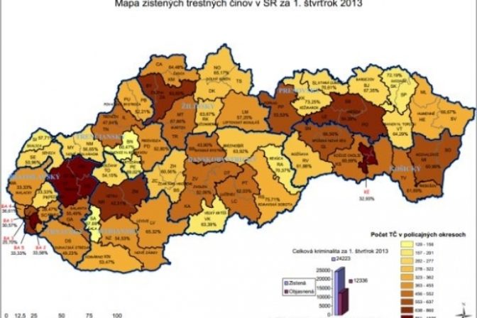 Mapa zistených trestných činov za 1. štvrťrok