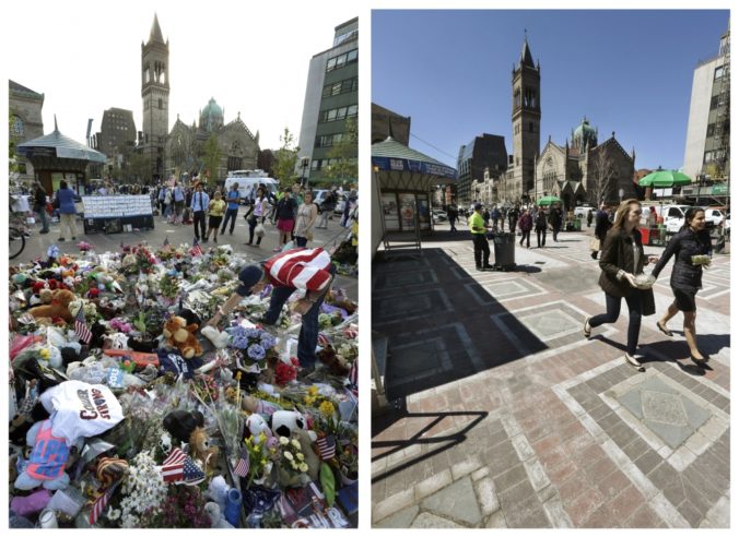 Boston tesne po teroristických útokoch a rok po nich