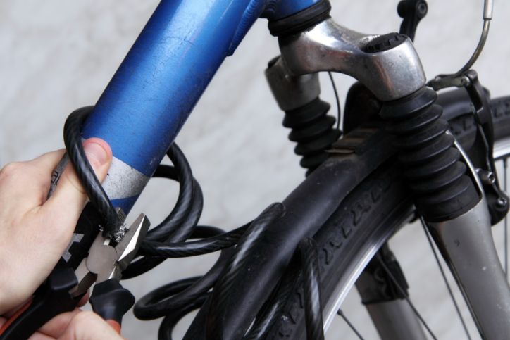 Zlodej bicyklov, kliešte, kradnúť, bicykel, koleso, zámok