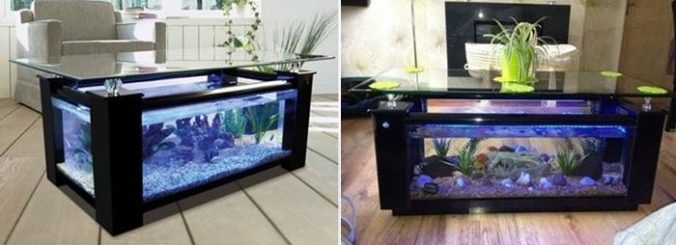 Parádny stolík do obývačky s akváriom