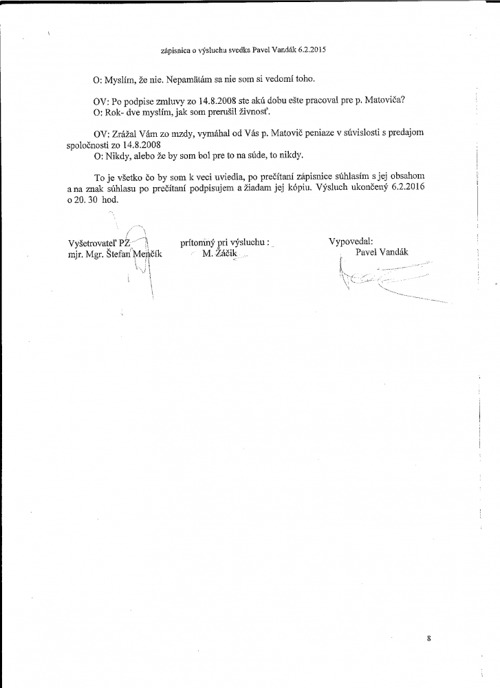 Scan výpovede Pavla Vandáka